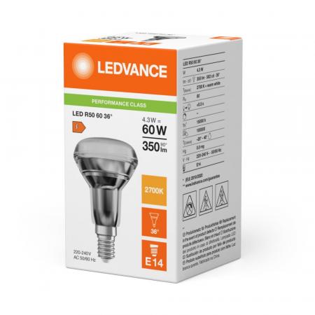 Ledvance E14 R50 Reflektorlampe 36° 4,3W wie 60W Strahler mit warmweißem Licht 2700K